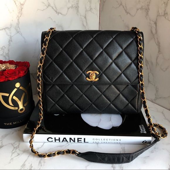 CHANEL Handbags - Chanel Vintage Matelasse Jumbo Square Classic Flap Bag 24k GHW caviar leather